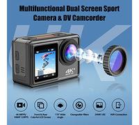 Qukaim Cámara deportiva de doble pantalla 4K de 24 MP, pantalla de 2.0 pulgadas, gran angular de 170°, impermeable de 40 m, WiFi, lente macro, control remoto para deportes al aire libre, cámara de