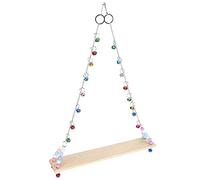 Qukaim Columpio de madera de pollo, percha colgante con campanas para loros medianos y grandes, 30 cm de largo, madera, juguete de actividad para pájaros