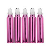 Qukaim ential - Botella de rodillo de aceite esencial vacía, 5 unidades, dispensador de perfume de vidrio, color rojo rosa, 10 ml cada uno, ideal para viajes y uso doméstico