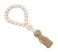 Qukaim Guirnalda de Cuentas de Madera con Borlas - Colgante Decorativo Hecho a Mano, Estilo Farmhouse y Boho, 28cm para Pomo de Puerta, Árbol de Navidad, Maceta, Regalo Original para Hogar