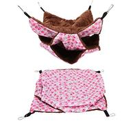 Qukaim Hamaca colgante con borlas para mascotas, cojín de esquina para hámster, conejo y mascotas pequeñas, tres capas, azul real y rosa, saco de dormir cálido