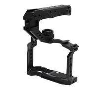 Qukaim Jaula para cámara R50, plataforma de video de aluminio con asa lateral y asa de transporte superior, agujeros de tornillo de 1/4 y 3/8 pulgadas, soporte de zapata fría, jaula protectora