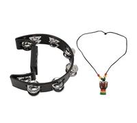 Qukaim Jingles Bell Pandereta de mano, tambor semicircular con campanas de metal, instrumento de percusión de mano negro para fiestas, bailes, conciertos, 10 pulgadas de diámetro