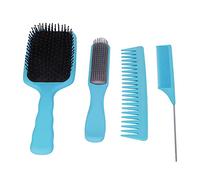 Qukaim Juego de 4 cepillos para desenredar el cabello, cepillo para desenredar y peine de pala, cepillo de pelo de nueve filas y peine de cola de rata para cabello largo y grueso y rizado, caja azul