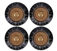Qukaim Juego de 4 pomos de control de tono para instrumentos musicales, pomos transparentes para guitarra y bajo, dorado con letras negras, acories de instrumentos musicales