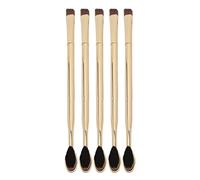 Qukaim Juego de 5 brochas de maquillaje para cepillo de dientes, brochas de maquillaje de doble extremo con mango de galvanoplastia dorada, pelo suave para cejas, corrector y polvo de contorno,