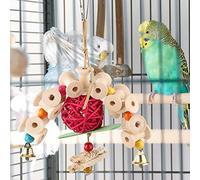Qukaim Juguete colgante de loro, juguete colgante de madera para masticar y jugar, ideal para pájaros, diseño colorido, 25 cm de largo, adecuado para loros y otros pájaros pequeños