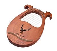 Qukaim lyreharp16stringsnylon - Arpa de lira de 16 cuerdas, instrumento de cuerda de madera maciza con martillo de afinación, paño de limpieza y púas para principiantes, diseño de patrón de alce