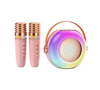 Qukaim Máquina de karaoke con 2 micrófonos de alambre, micrófono BT y altavoz, juego de KTV con efectos de luz RGB, sistema de karaoke portátil ligero para fiestas en casa al aire libre