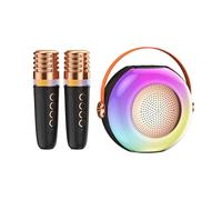 Qukaim Máquina de karaoke con 2 micrófonos de alambre, micrófono BT y altavoz, juego de KTV, efectos de luz RGB, control de voz, sistema de karaoke portátil ligero para el hogar y fiestas al aire