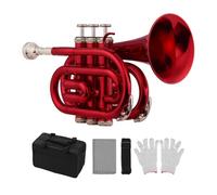 Qukaim Mini trompeta de bolsillo, llamada de corneta de latón BB con boquilla, bolsa de transporte, 18.7 pulgadas, cuerno de caballería chapado en oro para principiantes, banda escolar, orquesta