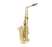 Qukaim Saxofón alto de latón, instrumento de viento de madera lacado dorado con estuche de transporte, guantes, paño de limpieza, cepillo, correa de saxo, silencio, boca, 66 cm de largo