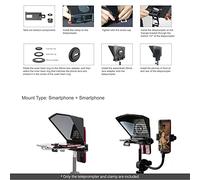 Qukaim Teleprompter para smartphone/tableta/cámara DSLR con control remoto, adaptadores de lente, paño de limpieza, soporta lente gran angular para habla en escenario, transmisión en vivo, vlog
