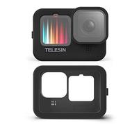 Qukaim TELESIN - Funda protectora para cámara de acción, silicona suave con tapa de lente y cordón, accesorios de repuesto para cámara Hero 9 10 negra