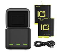 Qukaim TELESIN - Juego de cargador de batería para cámara deportiva, caja de carga de batería de 3 ranuras con 2 baterías de 1750 mAh, carga rápida, almacenamiento de tarjeta TF para Hero 11/10/9