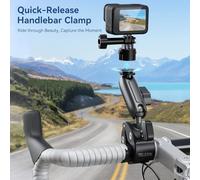 Qukaim Telesin S3-HBM-01 - Soporte de abrazadera de manillar de bicicleta de liberación rápida, aleación de aluminio giratoria de 360° con adaptador de montaje de cámara deportiva, compatible con y