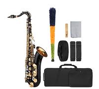 Qukaim Tenorsaxophone B-Flat - Saxofón tenor Bb, saxofón lacado negro con estuche para instrumentos, boca, lengüeta, correa para el cuello, paño de limpieza, cepillo para músicos y principiantes
