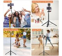 Qukaim VRIG TP-16 - Soporte de trípode para selfie de 140 cm, soporte flexible para teléfono con cabeza esférica, conexión de tornillo de 1/4 pulgadas, ideal para smartphone, vlog, transmisión en vivo