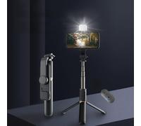 Qukaim Wirel BT - Palo de aleación de aluminio con control remoto, trípode portátil multifuncional con luz de relleno para selfie, fotos de grupo, toma de video en vivo