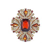 QUKE Broche de cruz de cristal naranja ámbar vintage para mujer y niña, con cristal y circonita, chapado en plata, elegante aguja para bodas y ocasiones formales