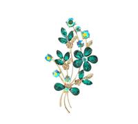 QUKE Broche de flor de clavel verde para mujeres niñas, cristal esmeralda rhinestone joyería pin de solapa, regalo elegante