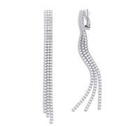 QUKE Pendientes bohemios con clip de borla de cristal de circonita cúbica de oro bohemio con cadena larga no perforada para mujeres y niñas, 9.7 cm x 0.6 cm, Circonita cúbica, Circonia cúbica