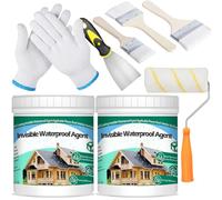 QUKLOGEN 2Kg 70.5Fl.oz Impermeable Invisible Pintura Impermeable Interior y Exterior Juego de Sellador Líquido Transparente con Cepillos de Madera,Rascador,Rodillo de Pintura,Guantes de Trabajo
