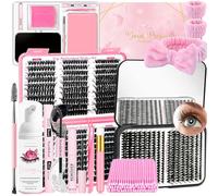 QUKLOGEN DIY Kit de Extensión de Pestañas Fluffy 900 Piezas 9-18mm D Curl Pestañass,Pegado y Sellado de Pestañas,Eliminación de Pestañas,Champú Cepillo,Pinzas,Bandas de Lavado,Lash Cepillo,Aplicador
