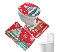 Qukoielly Juego de alfombras de baño de Navidad, cubierta de tapa de inodoro en U para Navidad, alfombrilla antideslizante de dibujos animados de invierno para el hogar, apartamento, hotel, albergue