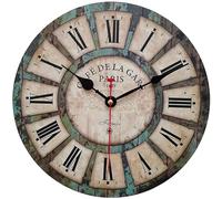 Qukueoy Reloj de Pared Redondo silencioso de Madera de 12 Pulgadas, Estilo rústico, Funciona con Pilas, decoración de Pared Vintage de Granja para Sala de Estar, Cocina, Dormitorio, Oficina