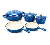 QuliMetal - Juego de 5 sartenes antiadherentes de hierro fundido esmaltado con tapas, estufas de 26 cm + 20 cm - 2,8 l + 3,5 l + 4,7 l - Apto para horno hasta 260 °C