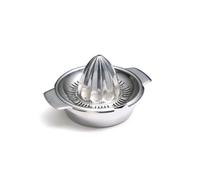 QULINART Exprimidor manual de cítricos de acero inoxidable con recipiente de 300 ml, doble asa y boquilla - Exprimidor manual de frutas para limones, naranjas, pomelos - Plata