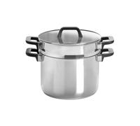 Qulinart Hornillo de pasta antiadherente de acero inoxidable resistente a los arañazos con colador extraíble, asas de baquelita, tapa de cristal, todo tipo de fuegos, incluida inducción, apto para