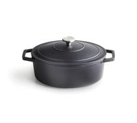 Qulinart - Olla de hierro fundido de acero con forma redonda, 28 cm, distribución lenta y uniforme del calor - Cocción óptima - Tapa de condensación - Negro mate