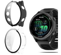 QULLOO Funda para Garmin Forerunner 570 42mm Protector de Pantalla, Ultra Delgada PC Protección Completa Estuche Protector Case para Garmin Forerunner 570 42mm Carcasa, Negro + Transparente