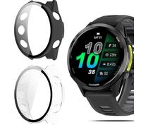 QULLOO Funda para Garmin Forerunner 570/970 47mm Protector de Pantalla, Ultra Delgada PC Protección Completa Estuche Protector Case para Garmin Forerunner 570/970 47mm, Negro + Transparente