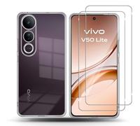 QULLOO Funda para VIVO V50 Lite 4G/5G con 2 Protectores de Pantalla, 9H Dureza Film Cristal Templado, Antigolpes Anti-Amarillo Carcasa Protección Anti-Choques Bumper Case, Transparente
