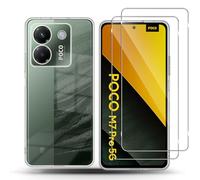 QULLOO Funda para Xiaomi Poco M7 Pro 5G con 2 Protectores de Pantalla, 9H Dureza Film Cristal Templado, Antigolpes Anti-Amarillo Carcasa Protección Anti-Choques Bumper Case, Transparente