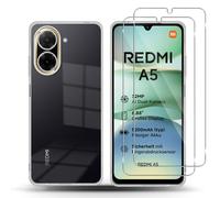 QULLOO Funda para Xiaomi Redmi A5 4G con 2 Protectores de Pantalla, 9H Dureza Film Cristal Templado, Antigolpes Anti-Amarillo Carcasa Protección Anti-Choques Bumper Case, Transparente