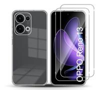 QULLOO Transparente Funda para OPPO Reno 13 Carcasa [1 Pack] + Protector de Pantalla [2 Pack], 9H Dureza Film Cristal Templado Silicona Flexible TPU Cover