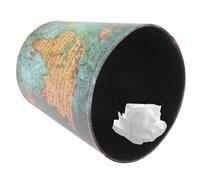 QUMIIRITY Cubo de Basura Retro sin Tapa de Cuero Estilo Británico Contenedor Doméstico de Almacenamiento Diseño Vintage de Mapa Verde Papelera Práctica para Oficina y Hogar