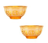 QUMIIRITY Cuencos para Ofrendas Budistas de Cerámica y Arena Dorada, Juego de 2 Piezas, Tazones Decorativos Resistentes para Arroz y Agua, Vajilla para Altar y Decoración del Hogar