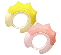 QUMIIRITY Gorro de Ducha Ajustable de Silicona para Niños Pequeños, Protector de Oídos y Ojos, Gorro de Baño en Color Coral Rosa y Amarillo, Adecuado para Bebés en Baño y Lavado de Cabello,