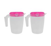 QUMIIRITY Juego de 2 Jarras para Bebidas de 1 Litro, Hervidor de Agua Fría con Tapa, Color Rojo, Diseño Redondo Pequeño, Apto para Restaurante y Hogar, Jarra para Jugo, Té Helado