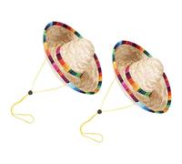QUMIIRITY Sombreros de Paja Ajustables para Perros 2 Piezas Tamaño S Sombrero Decorativo para Mascotas Accesorios para Disfraces de Fiesta Cinco de Mayo Hechos Paja Natural Ligero y