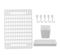 QUMIIRITY Tablero Perforado para Montaje en Pared Grande Blanco, Estante y Organizador 5 Ganchos, Caja Rectangular y Caja Cuadrada Blancos, Panel de Almacenamiento para Dormitorio y Oficina