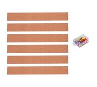 QUMIIRITY Tiras de Tablero de Corcho sin Marco 5x38 Cm para Oficina y Hogar, Set de 6 Piezas 50 Chinchetas, Barras de Anuncios para Notas y Fotos, Material Duradero y Funcional