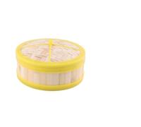 QUMIIRITY Vaporera de Bambú Nivel con Tapa de 20 Cm, Cesta con Borde Plástico Amarillo, Vaporera para Panecillos Chinos al Vapor, Dim Sum y Verduras, Utensilio para Cocina Asiática