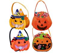 Qumiuu Bolsas de calabaza de Halloween para niños,Bolsas de dulces de Halloween - Bolsa de cesta para aperitivos con forma de cubo de calabaza de Halloween | Cesta de calabaza naranja, cubo de dulces