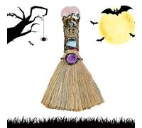 Qumiuu Escoba de Natural, retablo de Bruja | Escoba de de Bruja con Forma de corazón, artesanía con Piedras Preciosas para decoración del hogar, Adornos curativos Fengshui para